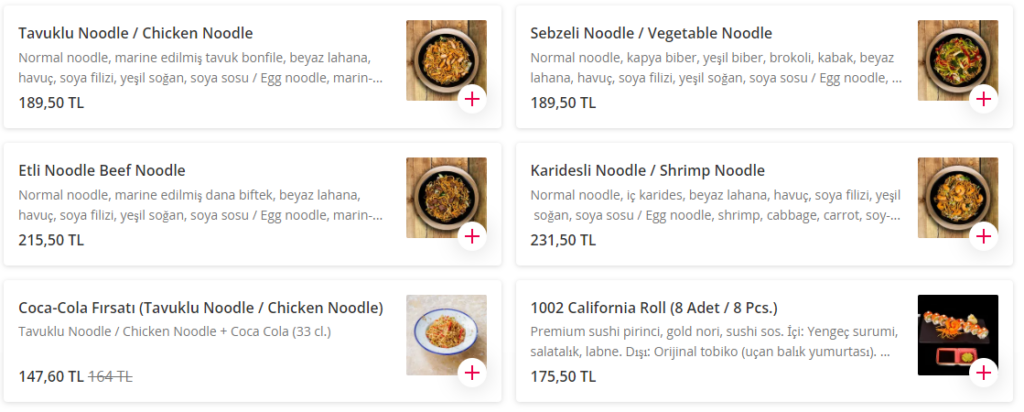Noodle House Popüler Menü