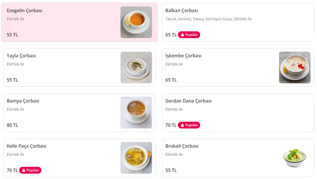 Balcan Lokantası Çorbalar Menü Fiyatları